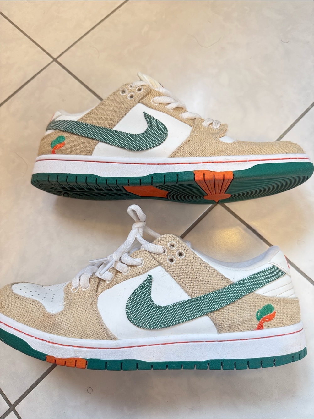 Nike Kids Low Top Sneakers in Tan, White & Teal with Orange Accents